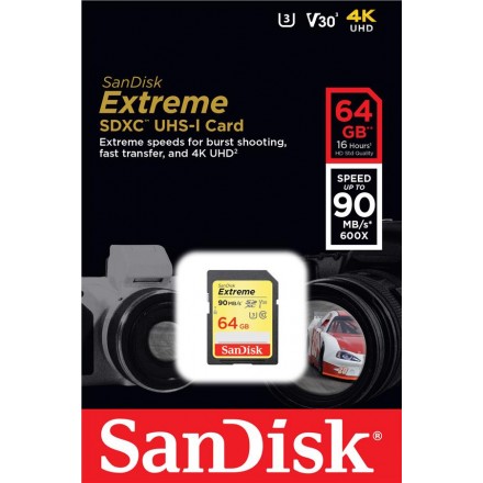 Карта пам'ятi SanDisk 64GB SDXC UHS-I U3 R90/W40MB/s 4K Extreme